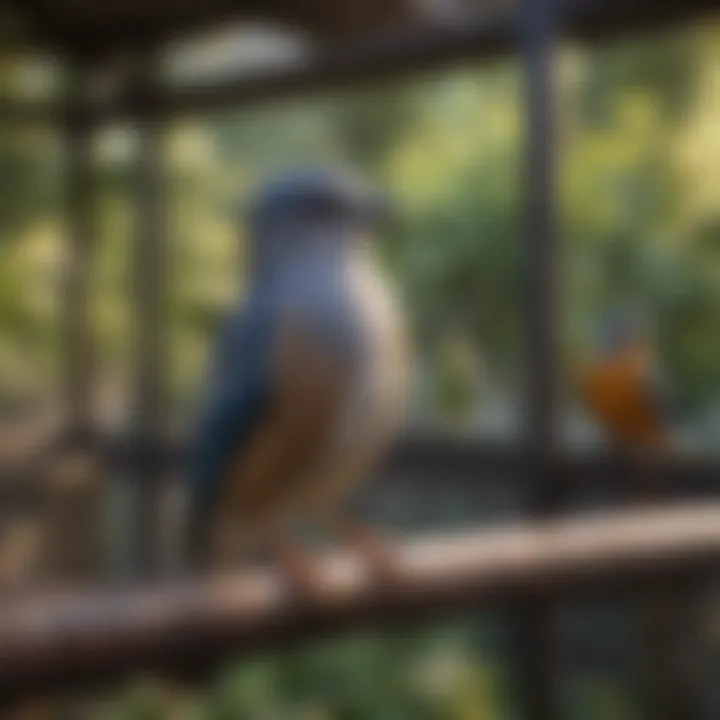 Birds enjoying a spacious and well-maintained aviary