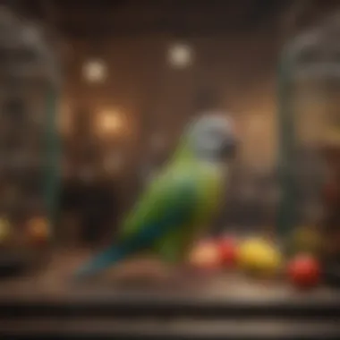 Optimizing Parakeet Flight Cage Space A spacious parakeet flight cage filled with vibrant toys and natural perches.