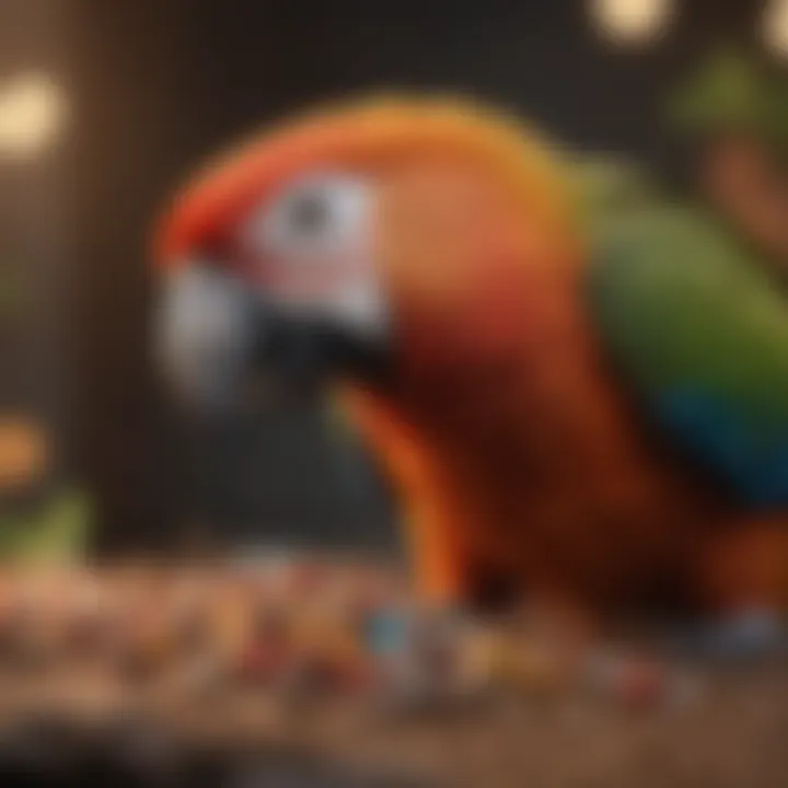 Colorful seeds and pellets designed for parrot nutrition