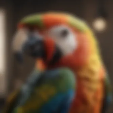 Colorful parrot wearing a plucking vest