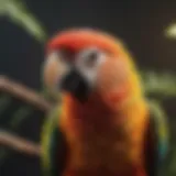 A vibrant parrot perched on a branch showcasing its colorful feathers