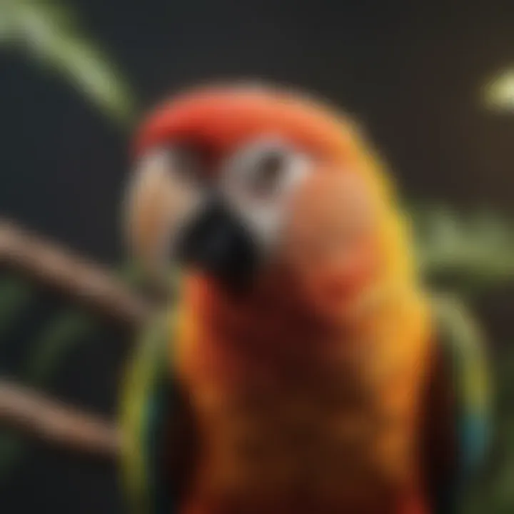 A vibrant parrot perched on a branch showcasing its colorful feathers