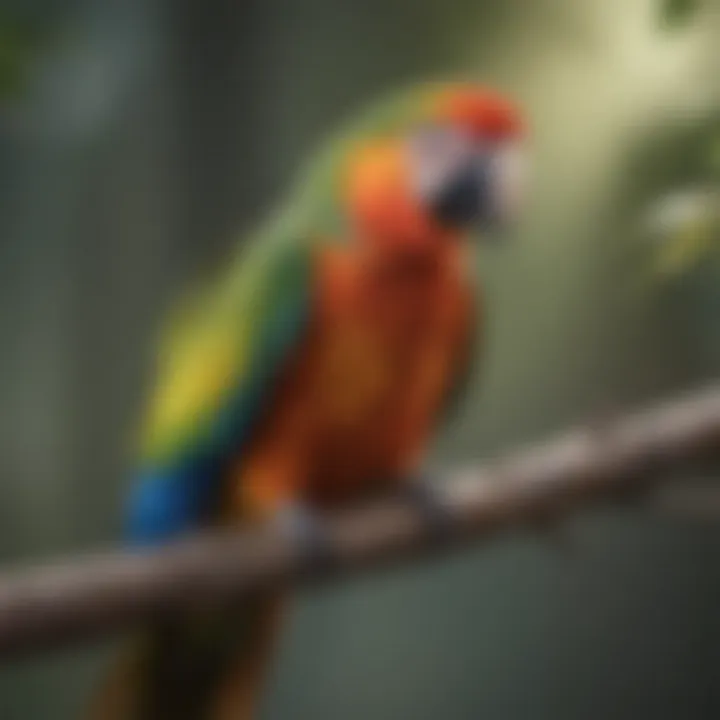 A colorful parrot perched on a branch, showcasing its vibrant feathers