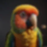 Close-up of a colorful parrot in a playful mood