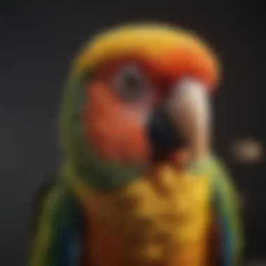 Close-up of a colorful parrot in a playful mood