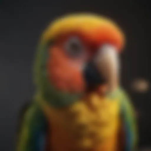 Close-up of a colorful parrot in a playful mood