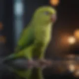 A vibrant parakeet engaging in bobbing behavior