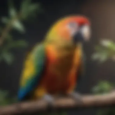 A colorful parrot perched on a branch showing signs of illness