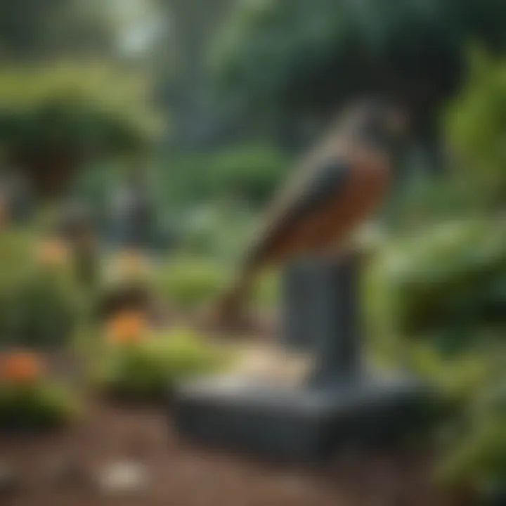 Elegant pet bird grave marker in a serene garden setting