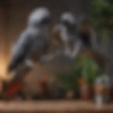 African Grey Parrot Interacting by Jumping An African grey parrot engaging in jumping to interact with its owner