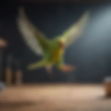 Energetic Parakeet Jumping A vibrant parakeet jumping energetically on its perch