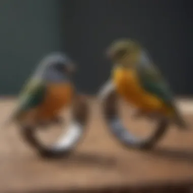 Various types of pet bird rings displayed