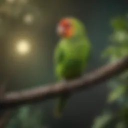 A vibrant parakeet perched on a branch in a lush Bangalore garden.