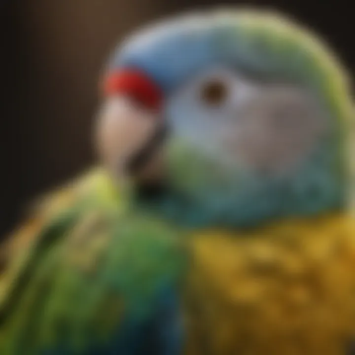 Close-up of a parakeet displaying its colorful feathers