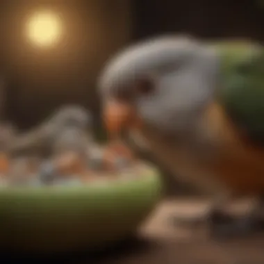 A close-up view of a bird owner observing their pet bird during sleep, highlighting the bond between them.