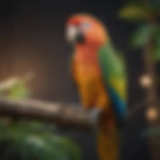 Vibrant parrot perched on a branch showcasing its colorful feathers