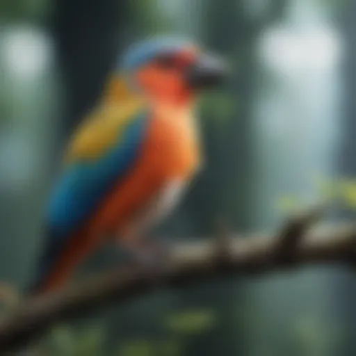 Vibrant pet bird perched on a branch