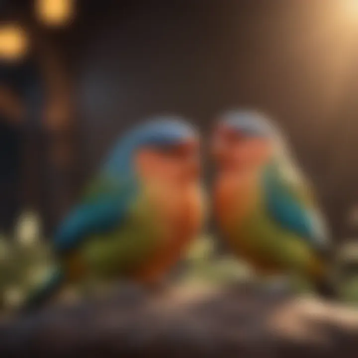 Colorful love birds perched together