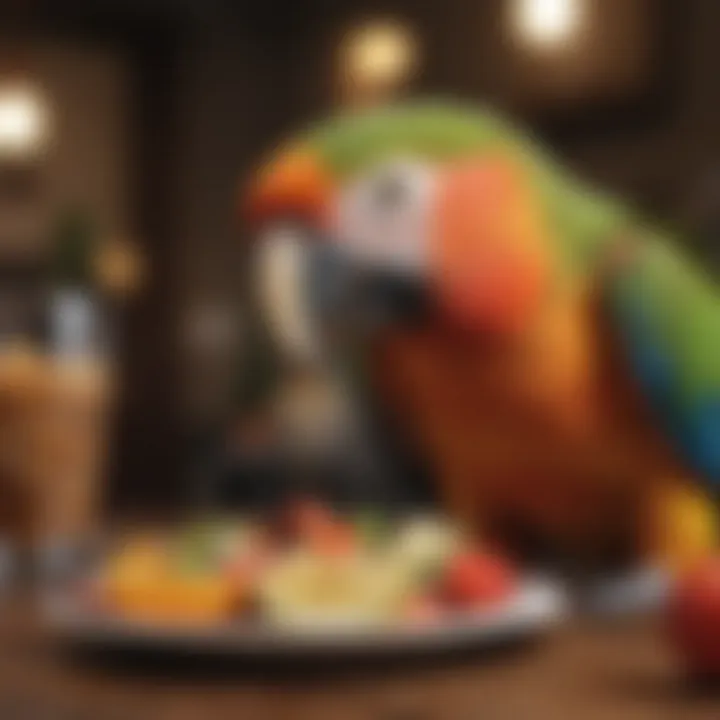 Close-up of a parrot eating fresh fruits