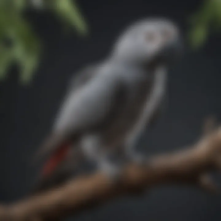 Young African Grey parrot perched on a branch