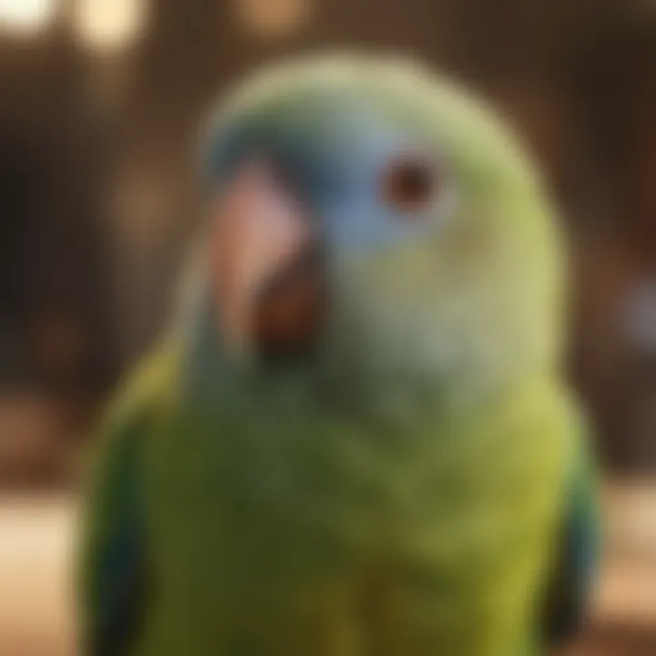 A close-up shot of a healthy adult parakeet in an inviting environment