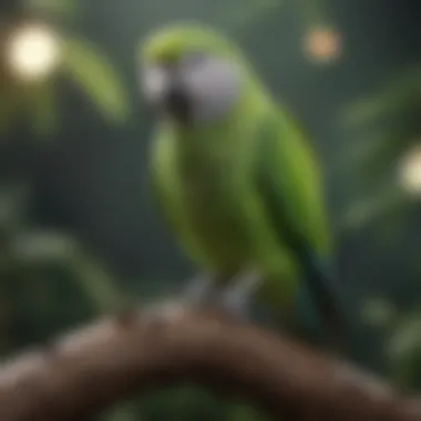 A vibrant Quaker parrot perched on a branch