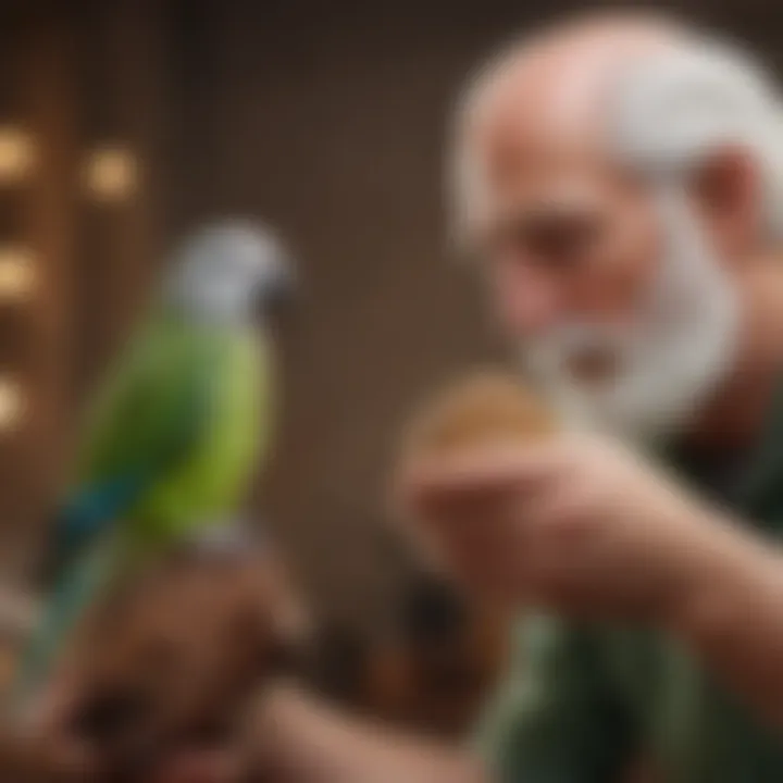 Quaker parrot interacting with its owner