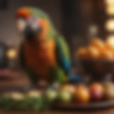 A selection of healthy foods for small parrots