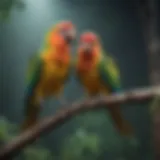 Vibrant small parrots perched on a branch