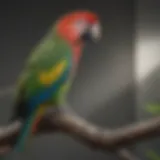 A solitary parrot perched on a branch, showcasing its vibrant plumage