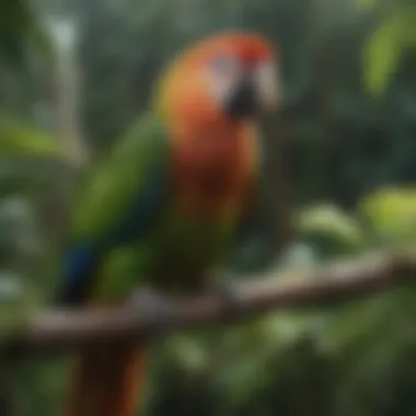 A large parrot in its lush habitat, emphasizing its ecological role