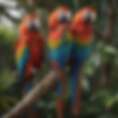 The Vibrancy of Macaws A majestic macaw perched on a branch, showcasing its vibrant feathers