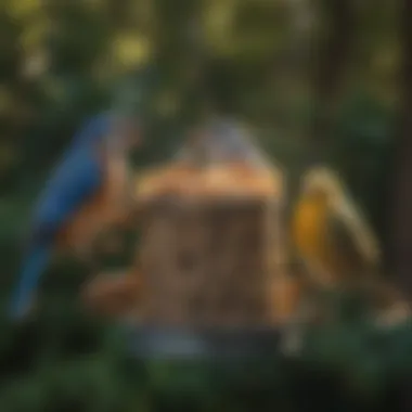 Diverse Bird Species Enjoying Suet A variety of birds feeding on suet from a feeder