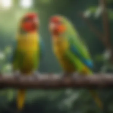 Colorful parakeets perched on a branch