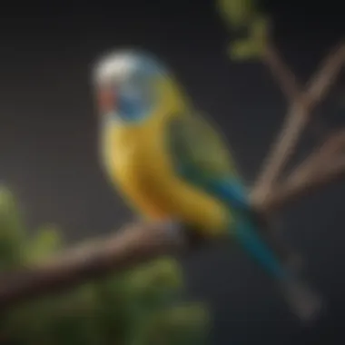 Colorful budgie perched on a branch