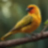 A vibrant Canario bird perched on a branch, showcasing its colorful plumage