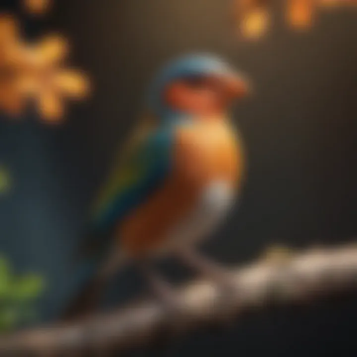 A vibrant pet bird perched on a branch, showcasing its health and vitality.