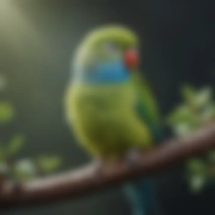 A close-up of a beautiful parakeet resting on a branch