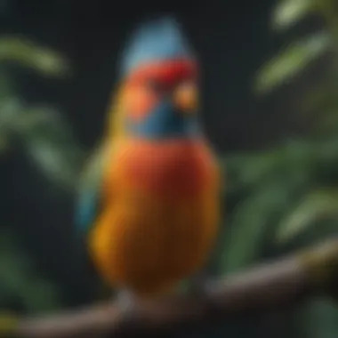 Colorful pet bird perched on a branch, showcasing vibrant plumage