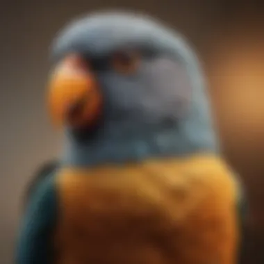 Close-up of a pet bird exhibiting a unique behavior, such as preening or vocalizing