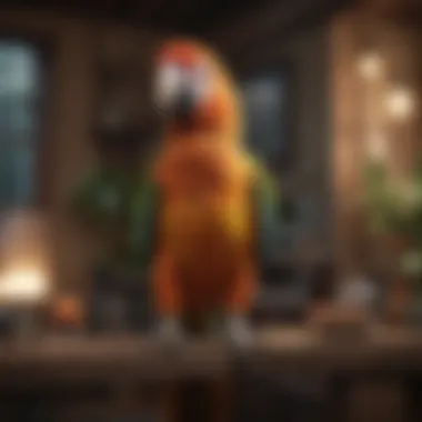 A parrot perched happily in a cozy living space