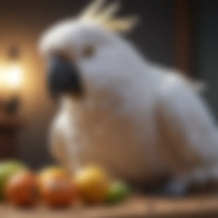 Cockatoo enjoying a variety of nutritious foods