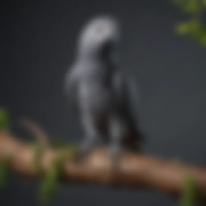 A vibrant African Grey Parrot perched on a branch, showcasing its intelligence and beauty.