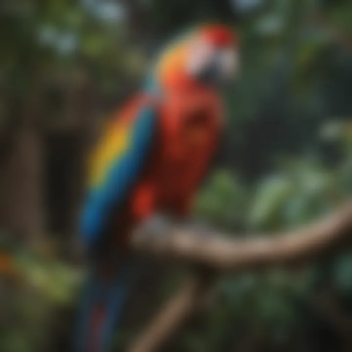 Vibrant macaw perched on a branch