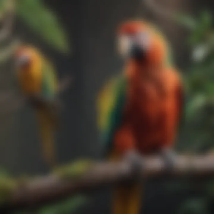 Vibrant parrot perched on a branch, showcasing its colorful feathers