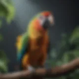 A vibrant parrot perched on a branch, singing.