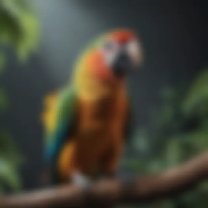 A vibrant parrot perched on a branch, singing.