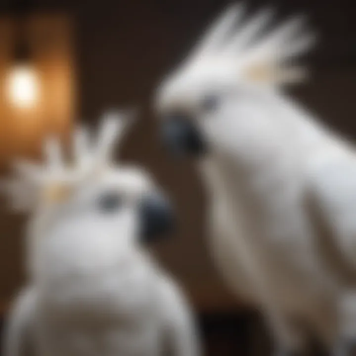 Enrichment activities and toys for mental stimulation of umbrella cockatoos