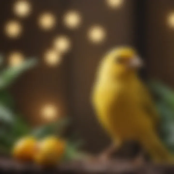 An engaging view of a canary in mid-song, with vibrant surroundings that reflect its vibrant nature.