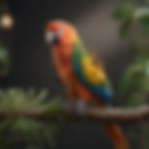 A colorful parrot perched gracefully on a branch, showcasing its vibrant feathers.